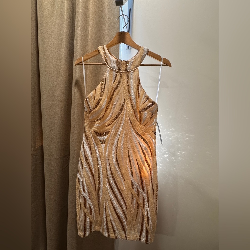 Lulu's Gold Sequin Backless Dress